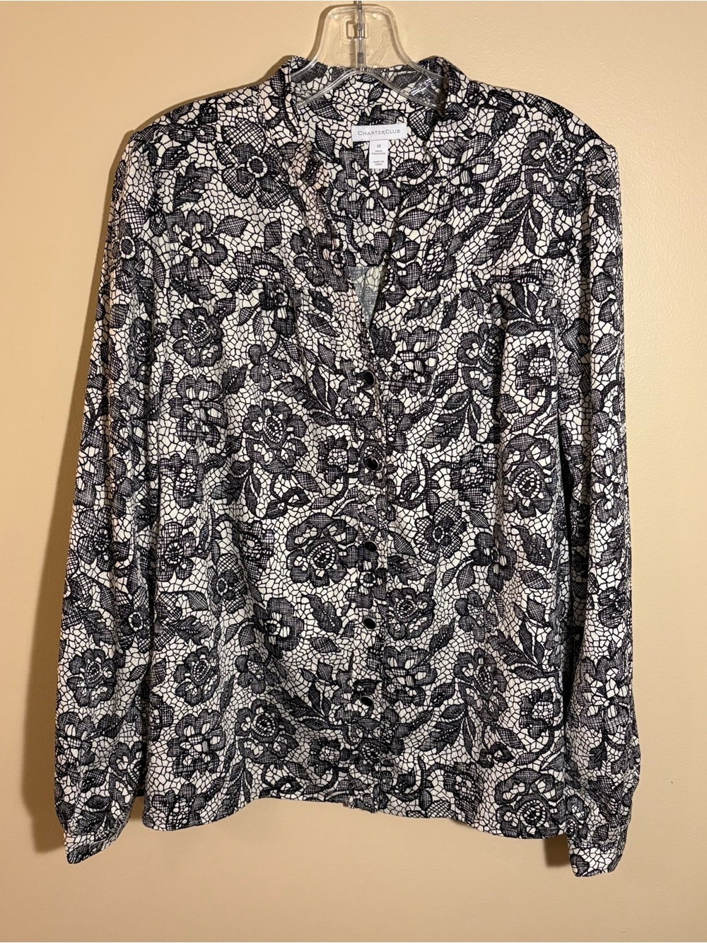 Charter Club Black and White Floral Button-Down Shirt